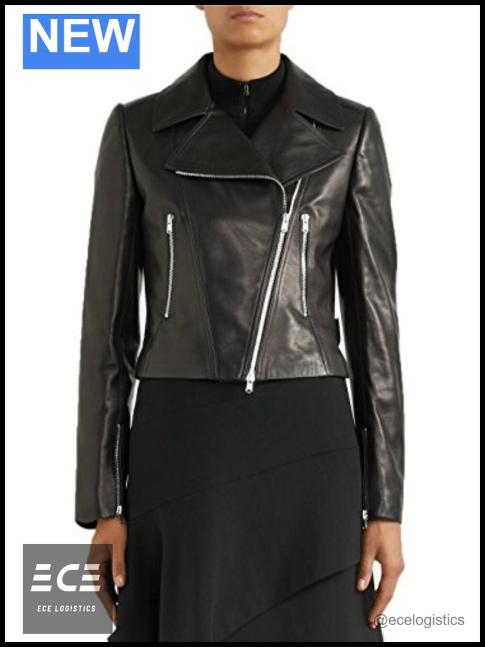 Womens Genuine Lambskin Leather Biker Jacket Asymmetrical Zip Moto